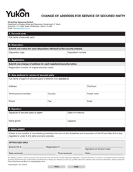 Form YG5493 &quot;Change of Address for Service of Secured Party&quot; - Yukon, Canada