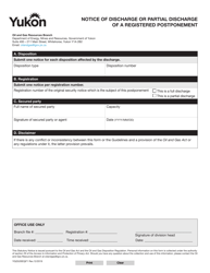 Form YG5520 &quot;Notice of Discharge or Partial Discharge of a Registered Postponement&quot; - Yukon, Canada