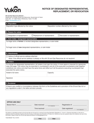 Form YG5349 &quot;Notice of Designated Representative, Replacement, or Revocation&quot; - Yukon, Canada