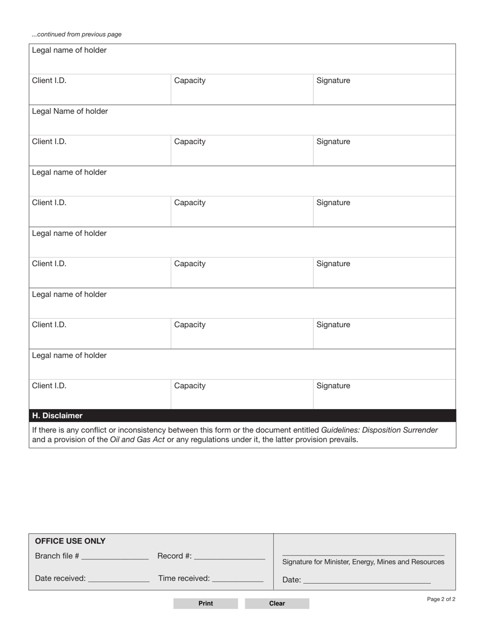 Form YG5306 Disposition Surrender - Yukon, Canada, Page 2