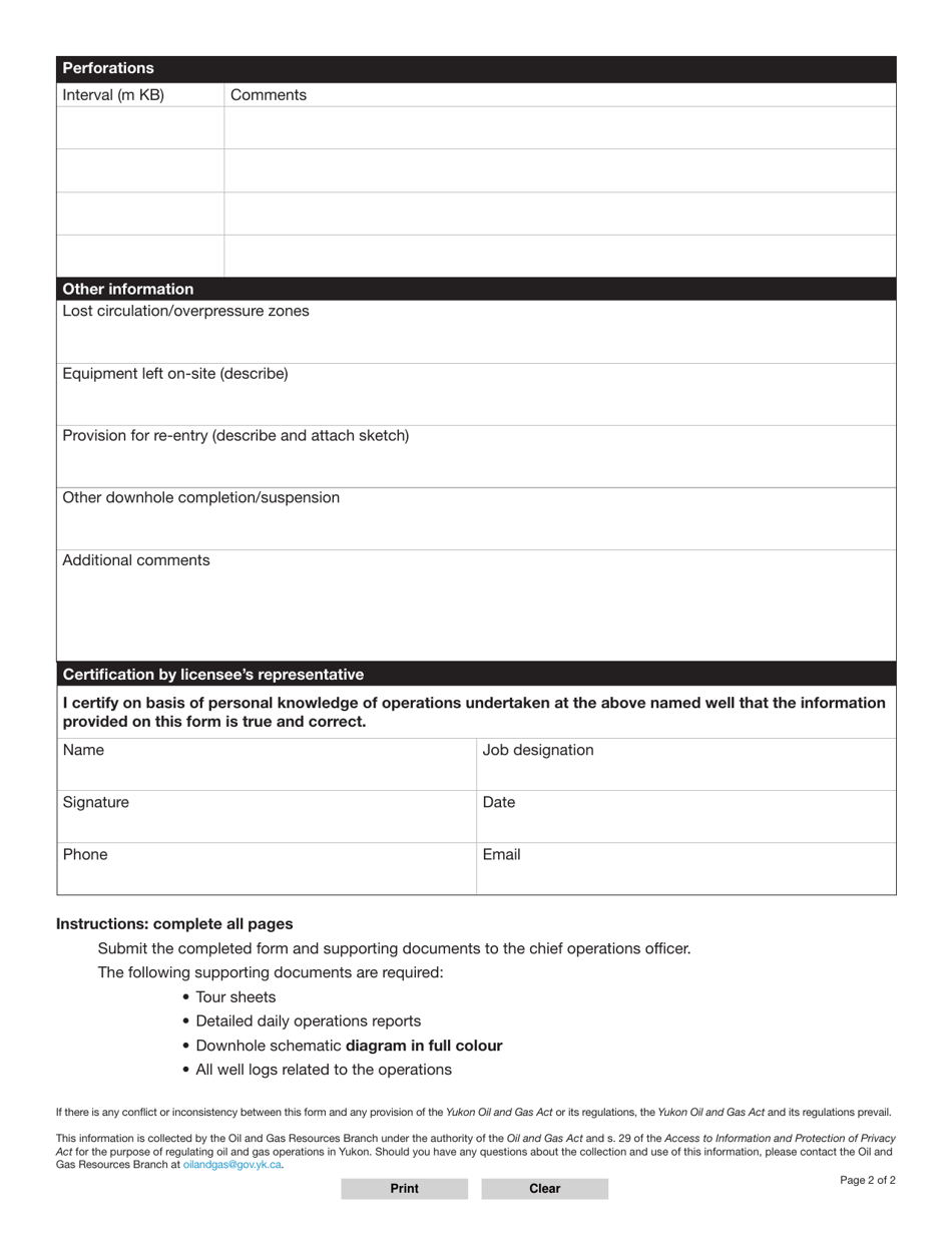Form YG6498 Well Termination Record - Yukon, Canada, Page 2
