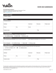 Form YG5412 &quot;Work Bid Submission&quot; - Yukon, Canada