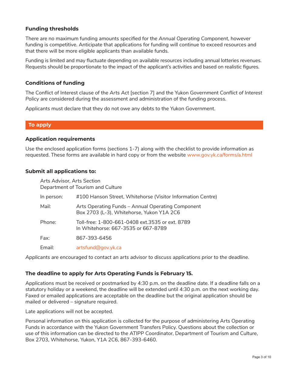 Form YG5801 Arts Operating Funds - Annual Operating Component Application Form - Yukon, Canada, Page 3