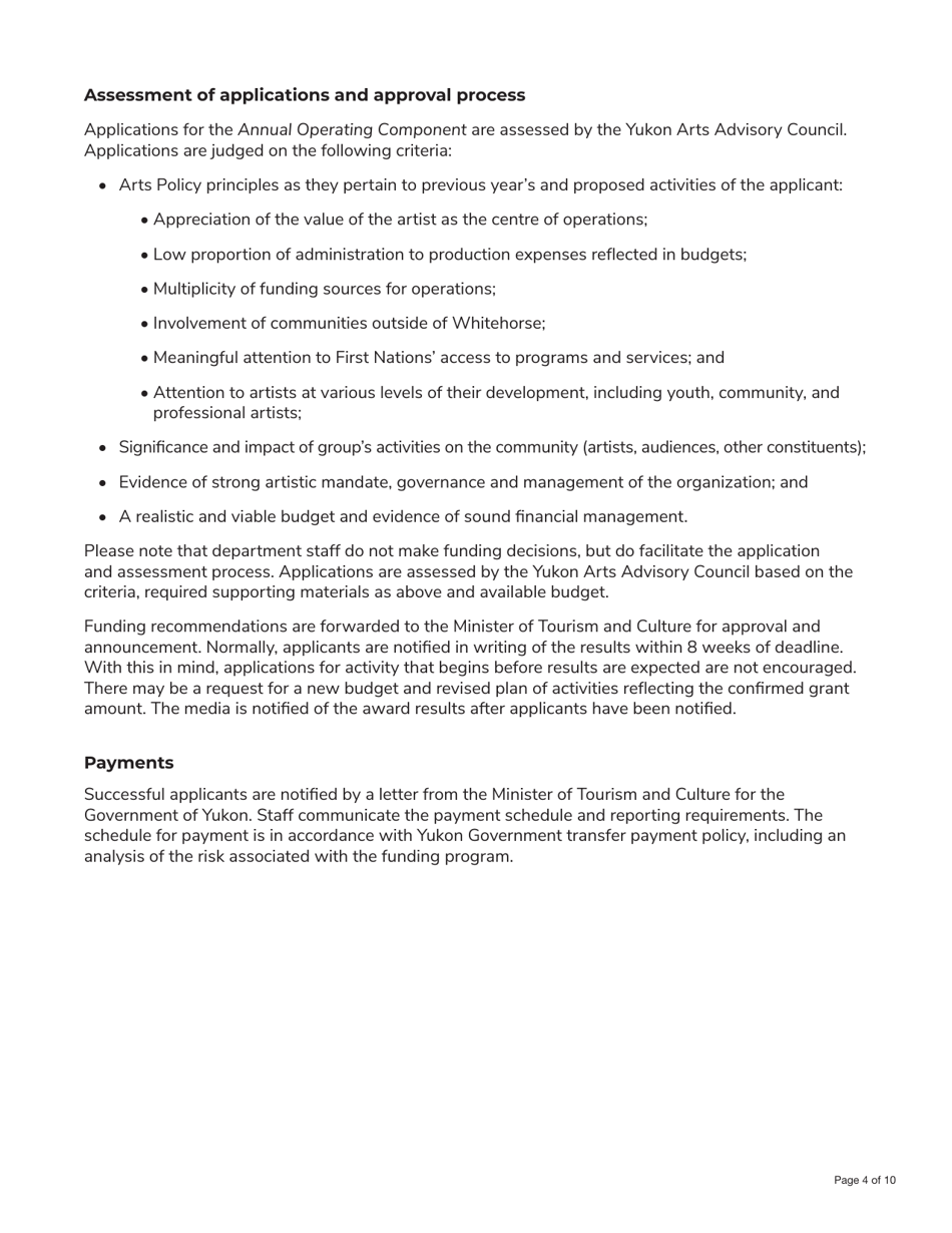 Form YG5801 Arts Operating Funds - Annual Operating Component Application Form - Yukon, Canada, Page 4