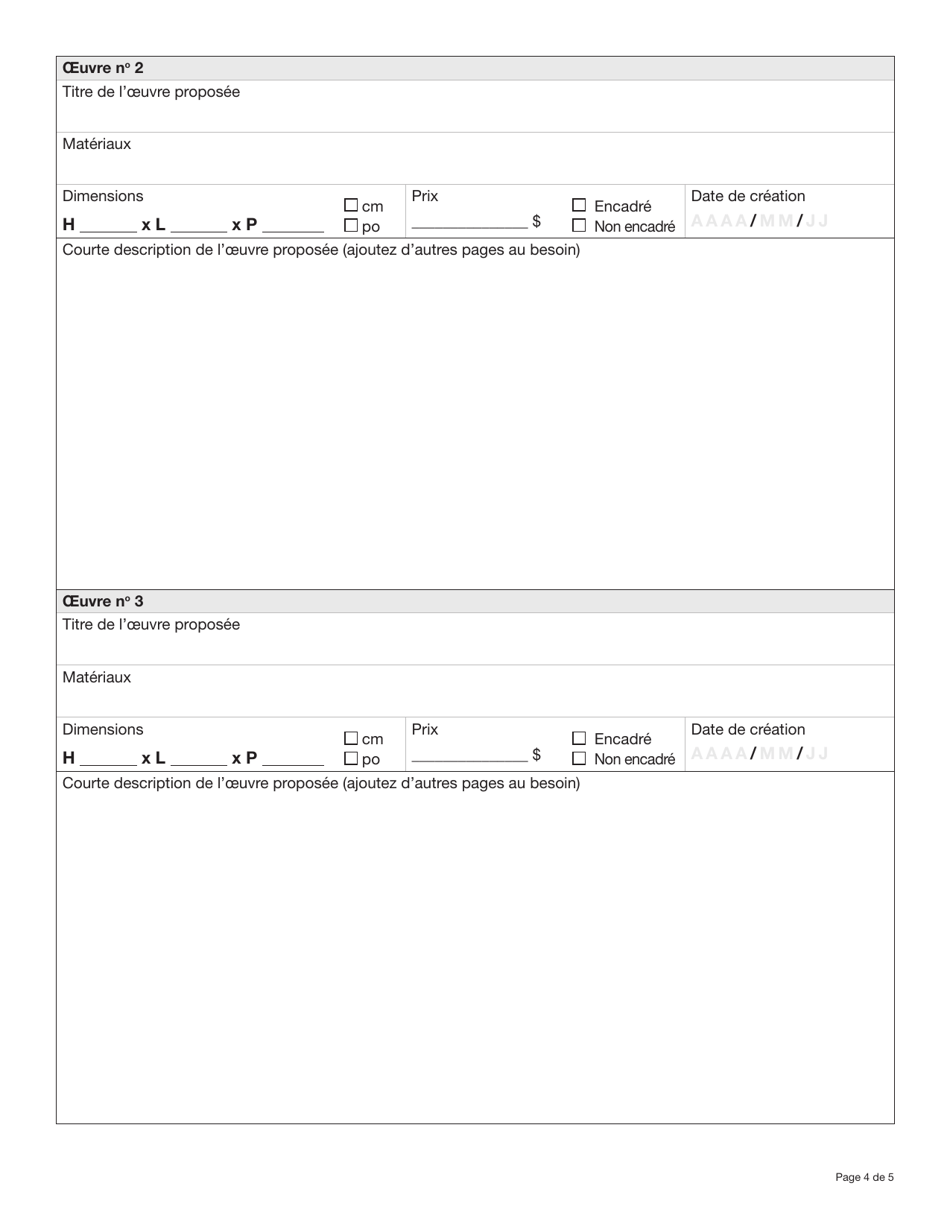 Forme YG5536 Formulaire De Proposition - Collection Permanente Doeuvres Dart Du Yukon - Yukon, Canada (French), Page 4