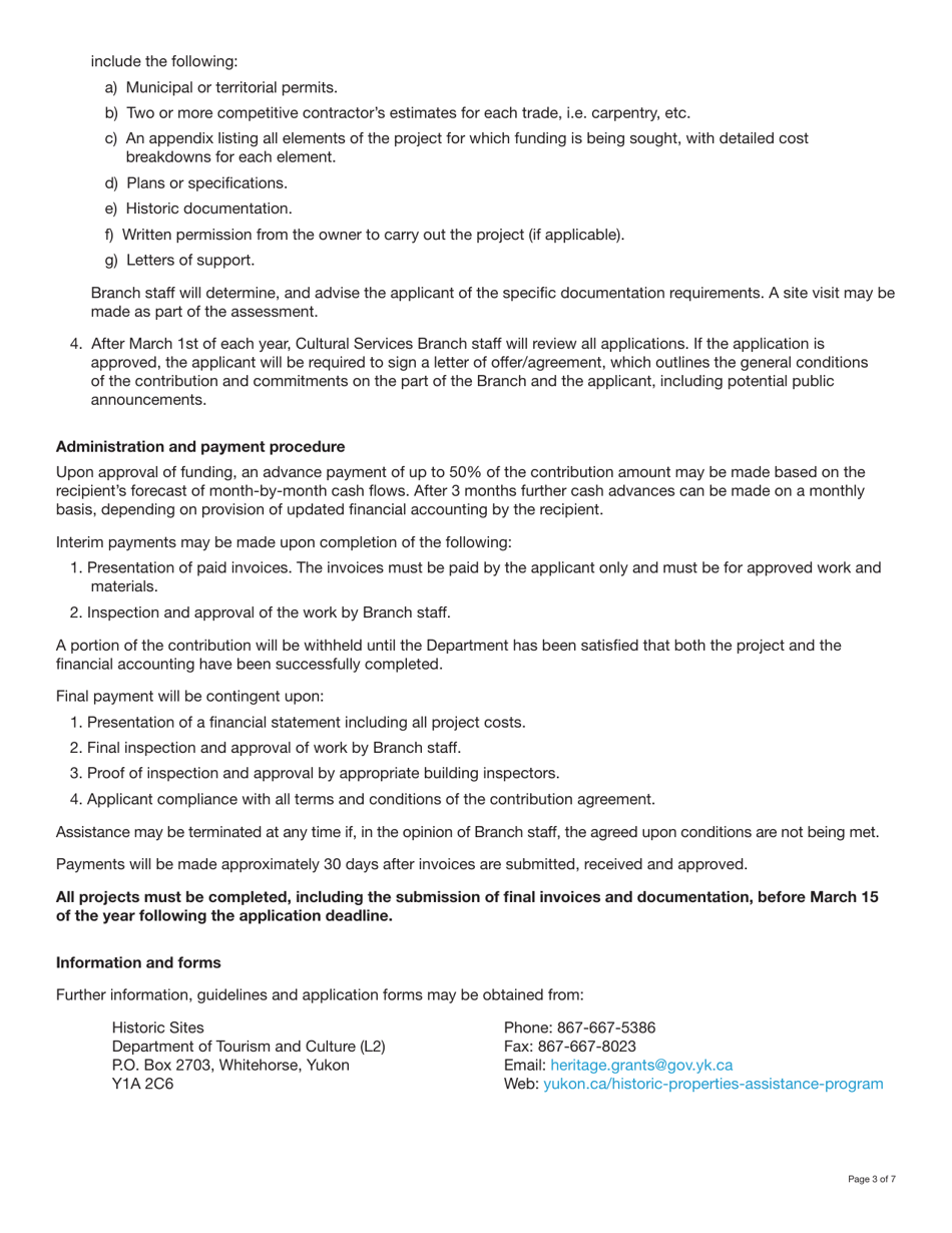 Form YG5917 Historic Properties Assistance Program Application - Yukon, Canada, Page 3