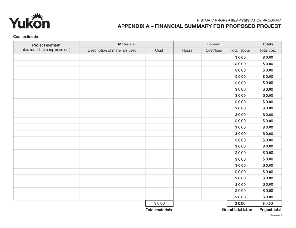 Form YG5917 Historic Properties Assistance Program Application - Yukon, Canada, Page 6