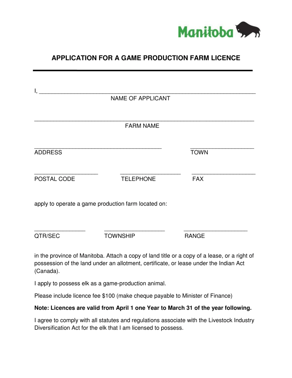 Canada Farm Form.pdf Manitoba Canada Application for a Game Production Farm Licence - Fill ...