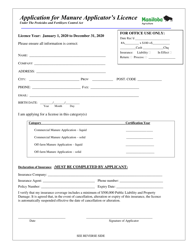 Document preview: Application for Manure Applicator's License - Manitoba, Canada