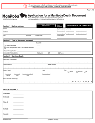 Application for a Manitoba Death Document - Manitoba, Canada