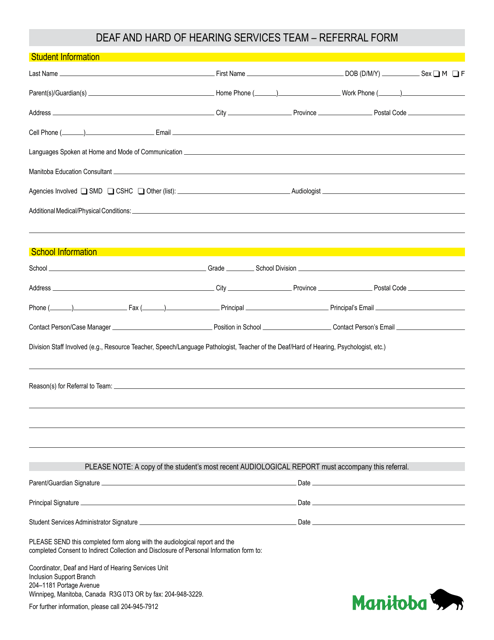 Deaf and Hard of Hearing Services Team - Referral Form - Manitoba, Canada