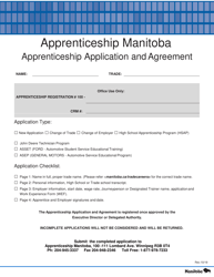 Apprenticeship Application and Agreement - Manitoba, Canada
