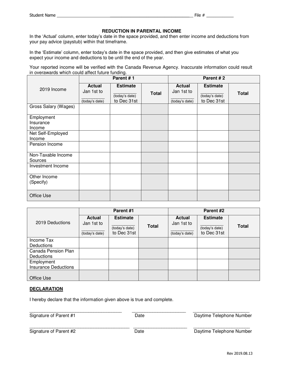 Request to Review Expected Parental Contribution - Manitoba, Canada, Page 2