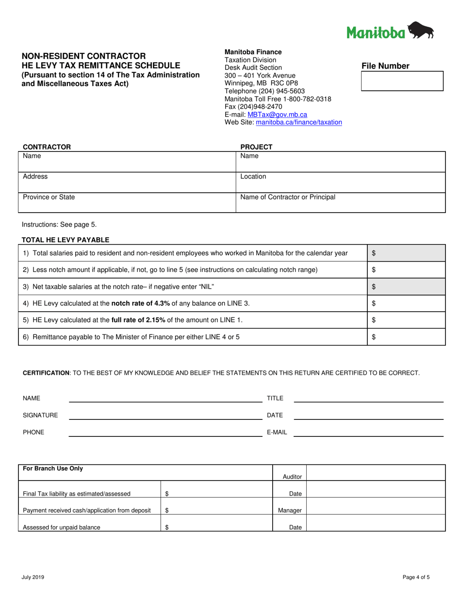 Manitoba Canada Non-resident Contractor - Retail Sales Tax Remittance ...