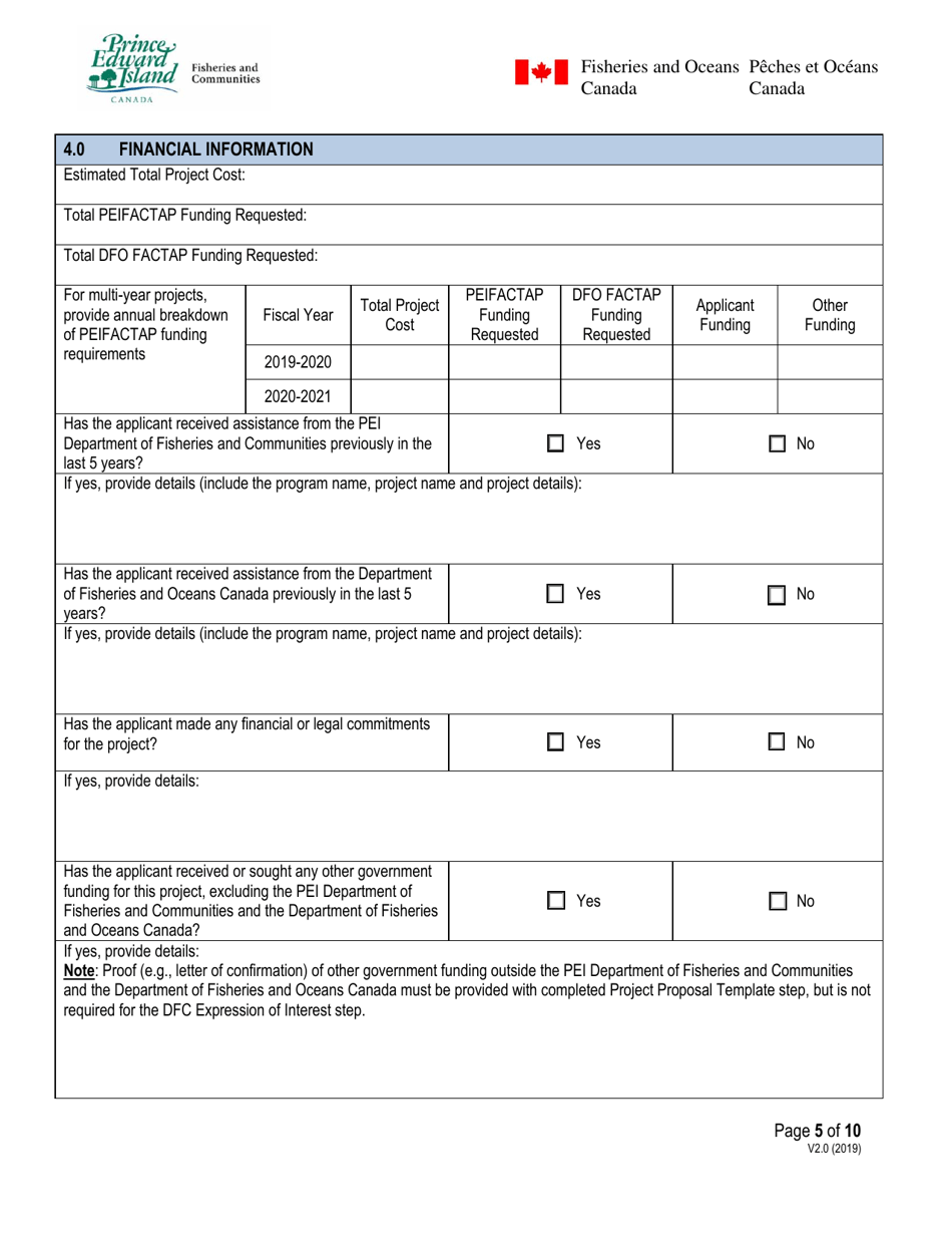 Expression of Interest Form - Prince Edward Island Fisheries and Aquaculture Clean Technology Adoption Program - Prince Edward Island, Canada, Page 5
