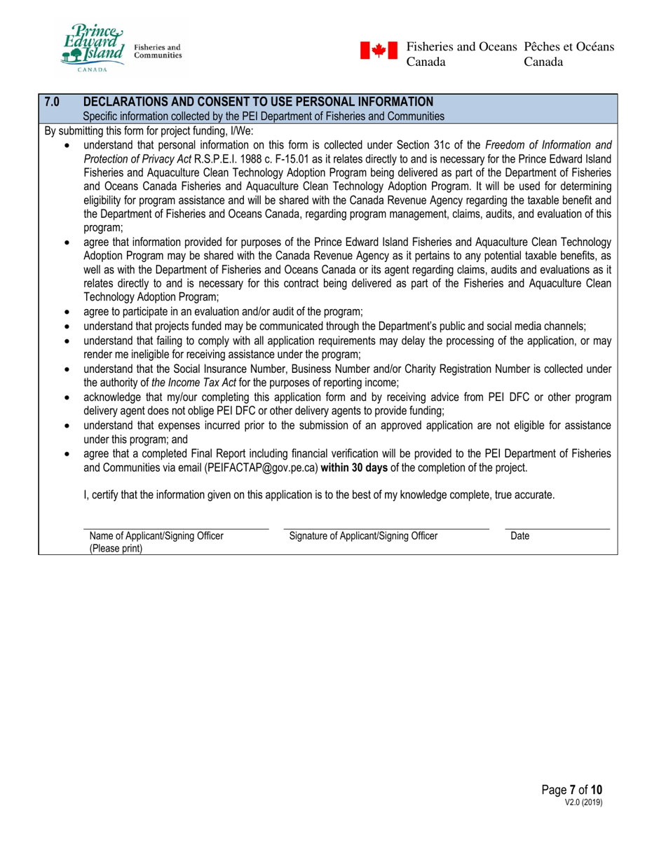 Expression of Interest Form - Prince Edward Island Fisheries and Aquaculture Clean Technology Adoption Program - Prince Edward Island, Canada, Page 7