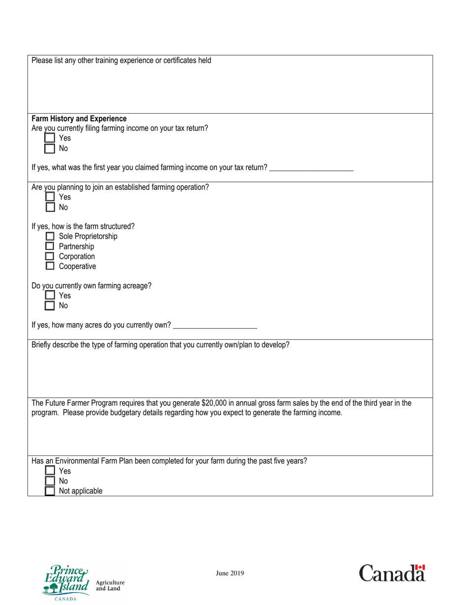 Application Form - Future Farmer Program - Prince Edward Island, Canada, Page 3