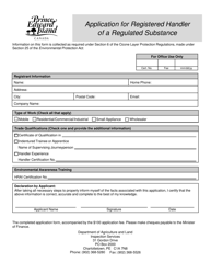 Document preview: Application for Registered Handler of a Regulated Substance - Prince Edward Island, Canada