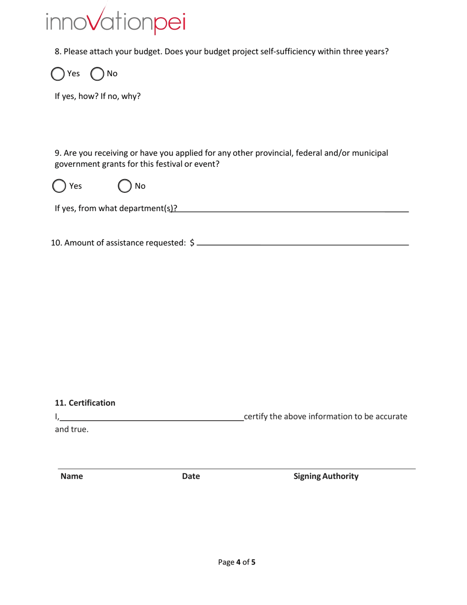 Community Cultural Festivals  Events Funding Program Application - Prince Edward Island, Canada, Page 4