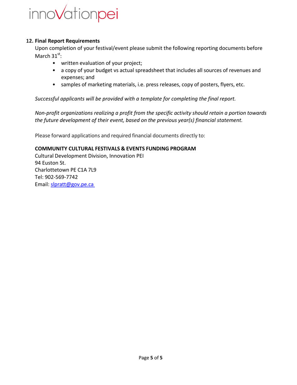Community Cultural Festivals  Events Funding Program Application - Prince Edward Island, Canada, Page 5