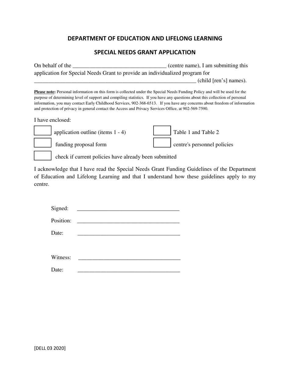 Special Needs Grant Application - Prince Edward Island, Canada, Page 2