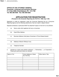 Document preview: Application for Registration - Prince Edward Island, Canada