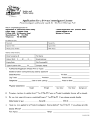 &quot;Application for a Private Investigator License&quot; - Prince Edward Island, Canada
