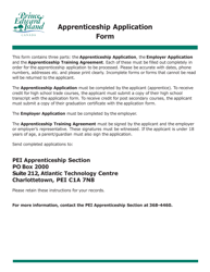 Document preview: Apprenticeship Application and Agreement - Prince Edward Island, Canada
