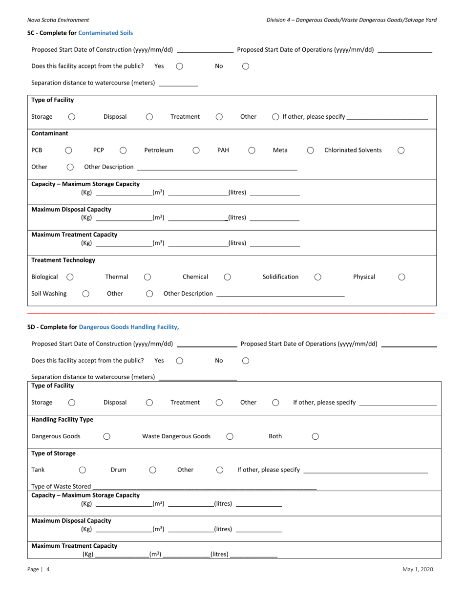 Dangerous Goods / Waste Dangerous Goods / Salvage Facility Application for Approval - Nova Scotia, Canada, Page 4