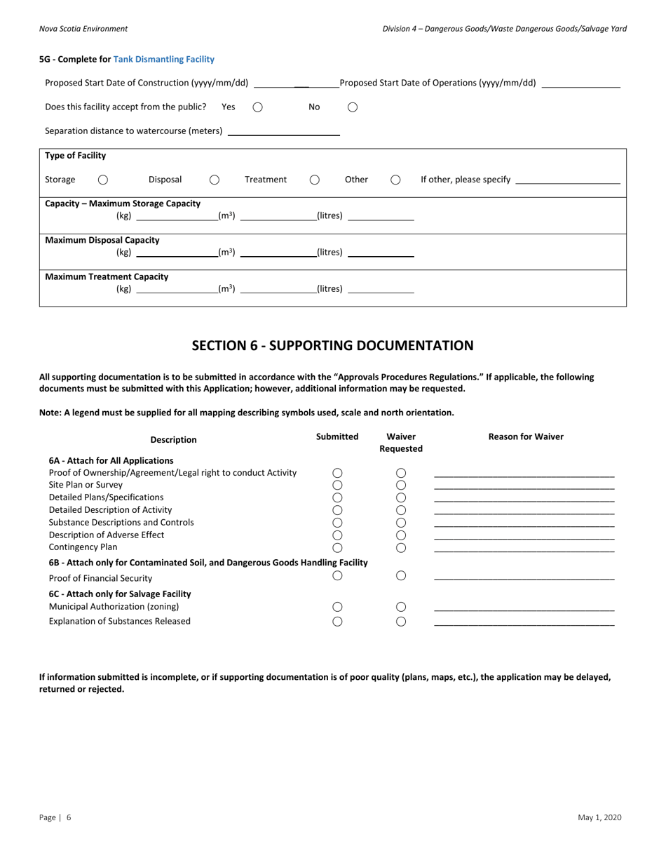 Dangerous Goods / Waste Dangerous Goods / Salvage Facility Application for Approval - Nova Scotia, Canada, Page 6