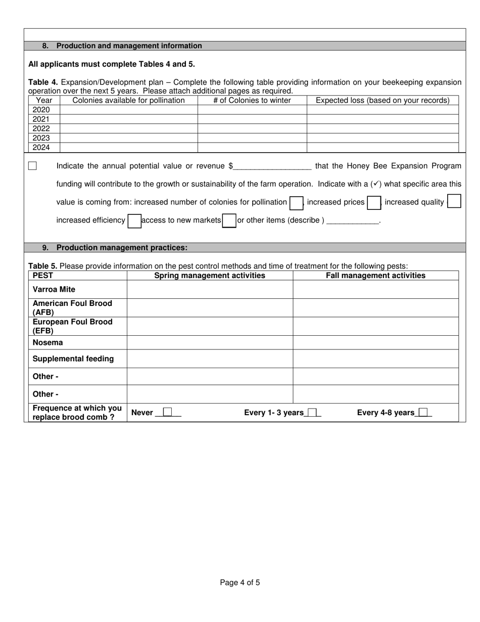 Honey Bee Industry Development Program Application - New Brunswick, Canada, Page 4