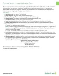 Pesticide Service Licence Application Form - Saskatchewan, Canada
