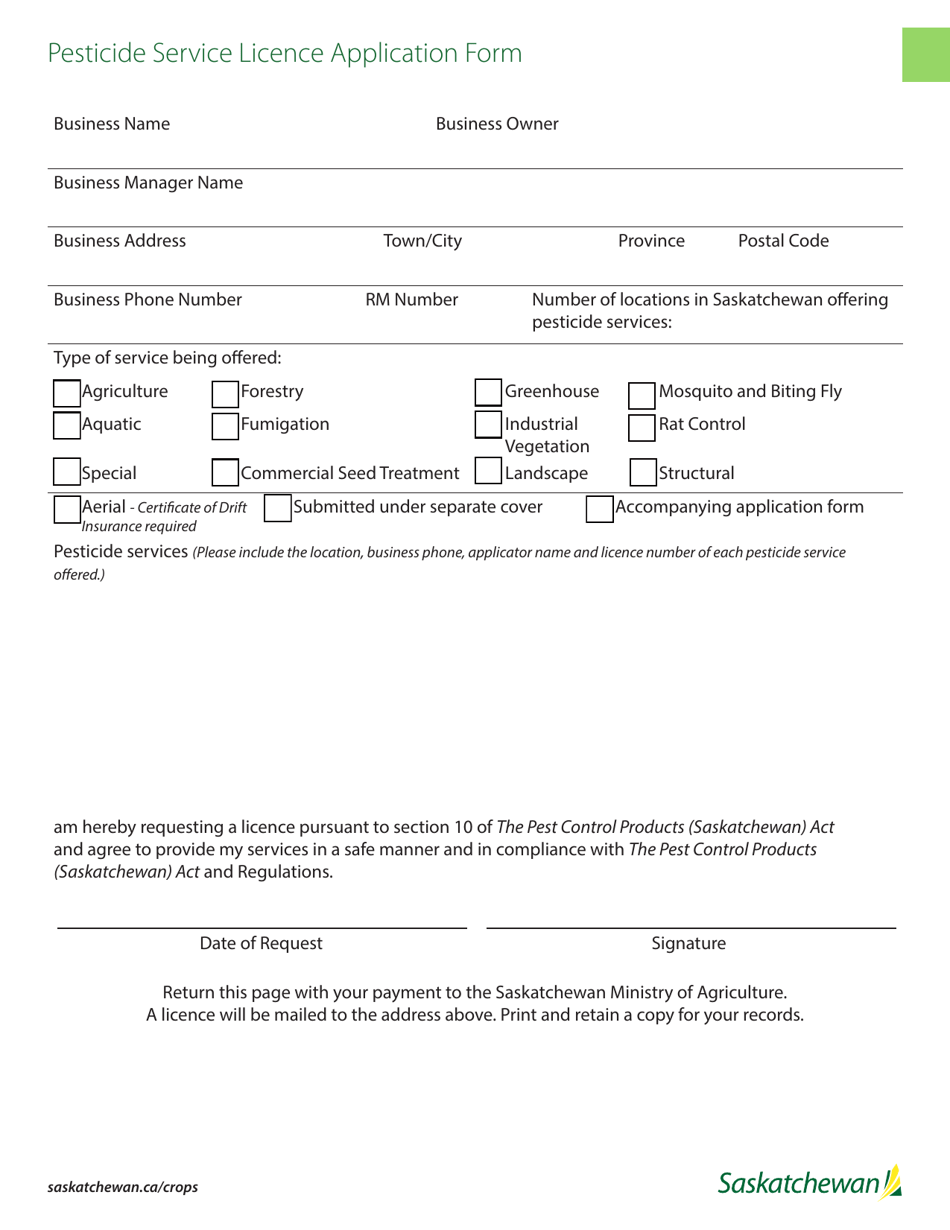 Pesticide Service Licence Application Form - Saskatchewan, Canada, Page 2