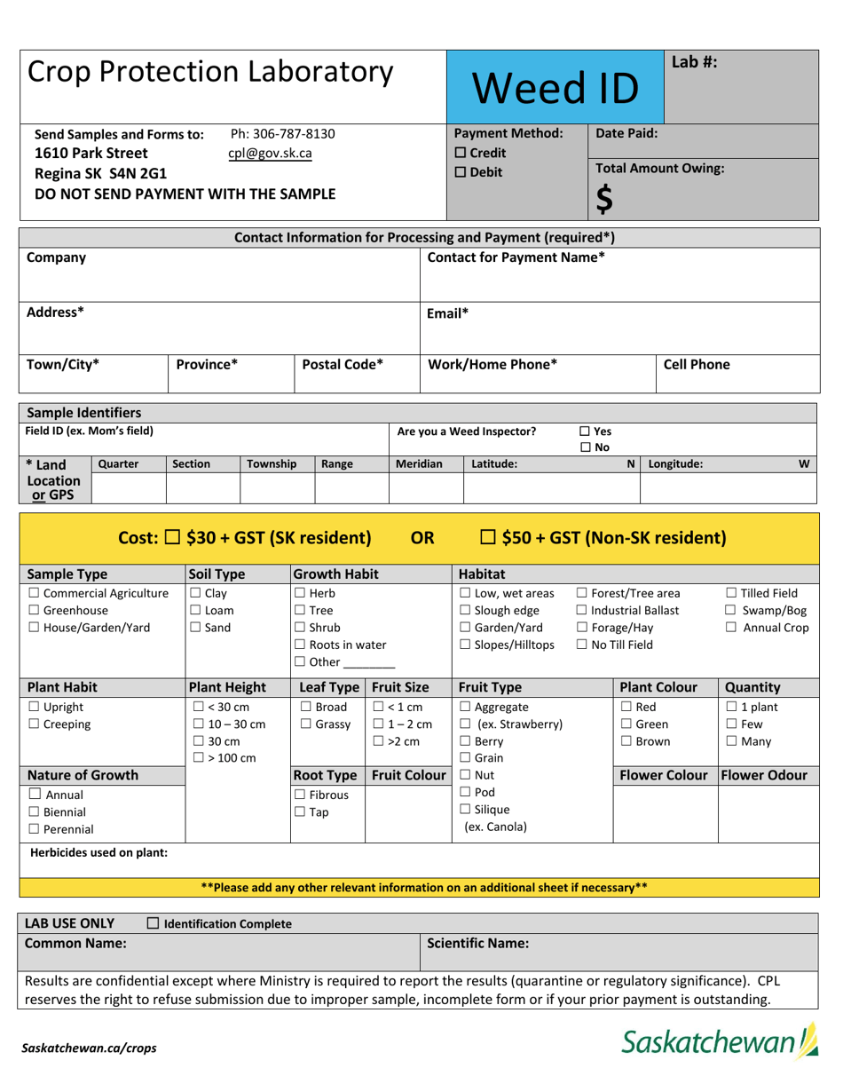 Plant / Weed Identification Request Form - Saskatchewan, Canada, Page 1