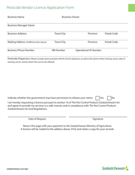 Pesticide Vendor Licence Application Form - Saskatchewan, Canada, Page 2