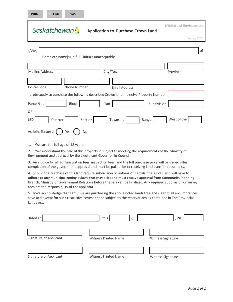 Saskatchewan Canada Application to Purchase Crown Lands Fill Out, Sign Online and Download PDF