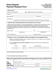 Form M221 &quot;Direct Deposit Payment Request Form&quot; - Saskatchewan, Canada