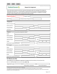 Document preview: Request for Assignment - Saskatchewan, Canada