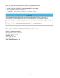Communities in Transition Capital Grant Program Application Form - Saskatchewan, Canada, Page 3