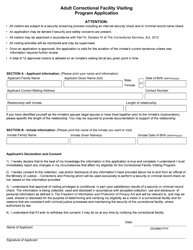 Document preview: Adult Correctional Facility Visiting Program Application - Saskatchewan, Canada