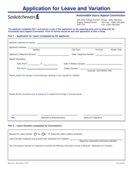Application for Leave and Variation - Saskatchewan, Canada