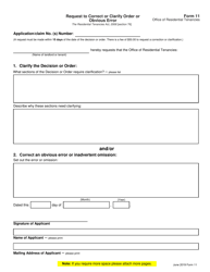 Form 11 Request to Correct or Clarify Order or Obvious Error - Saskatchewan, Canada