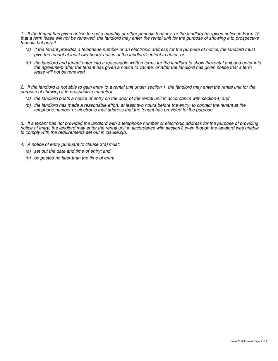 Form 4 Notice of Entry - Saskatchewan, Canada, Page 2