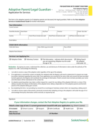 Document preview: Adoptive Parent/Legal Guardian - Application for Services - Saskatchewan, Canada