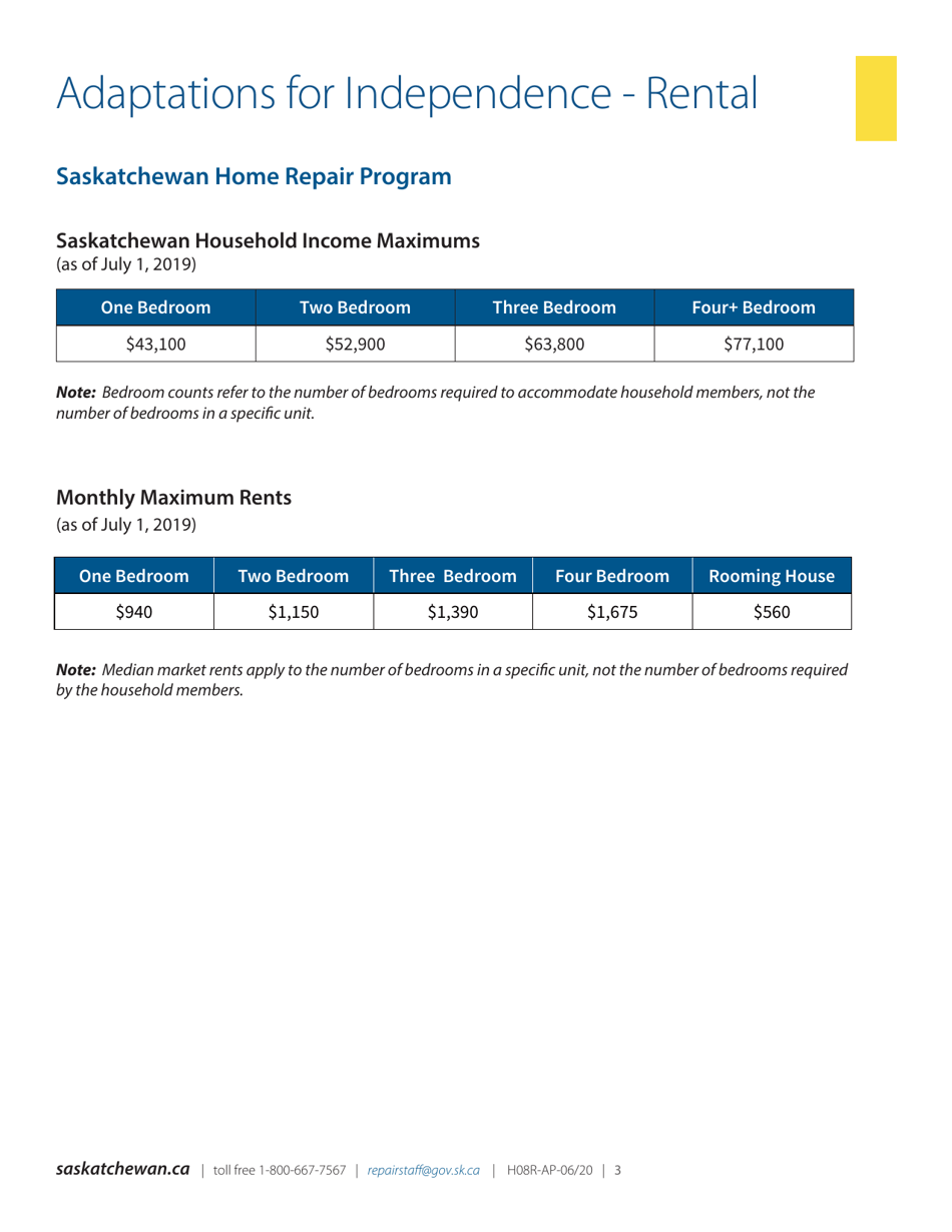 Form H08R-FS Saskatchewan Home Repair Program - Adaptation for Independence - Rental - Saskatchewan, Canada, Page 3