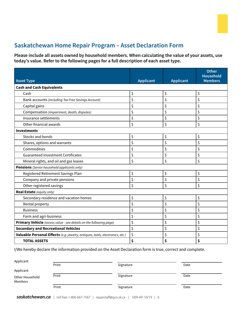 Form H09FS Saskatchewan Home Repair Program  Emergency Repair Application Form - Saskatchewan, Canada, Page 6