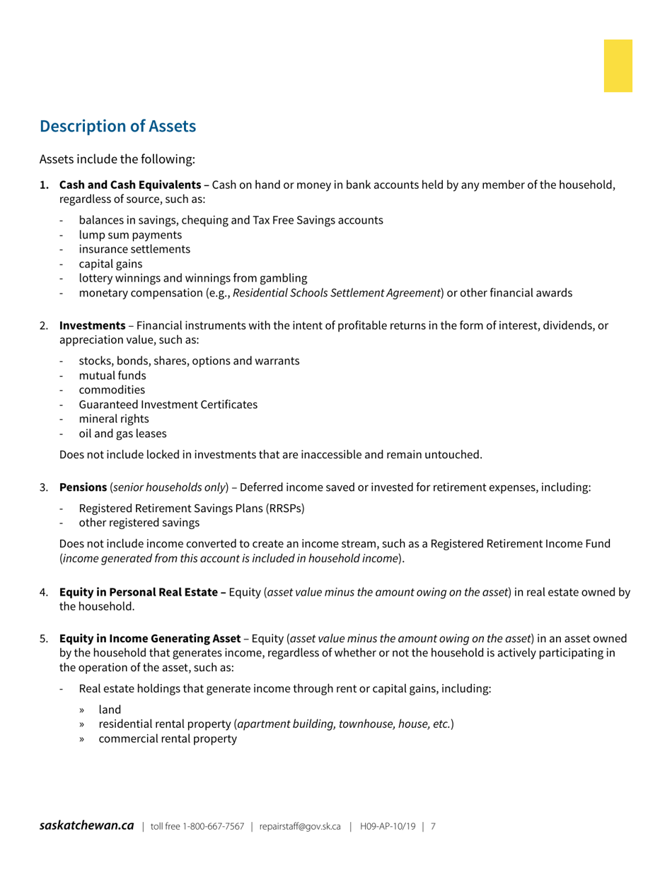 Form H09FS Saskatchewan Home Repair Program  Emergency Repair Application Form - Saskatchewan, Canada, Page 7