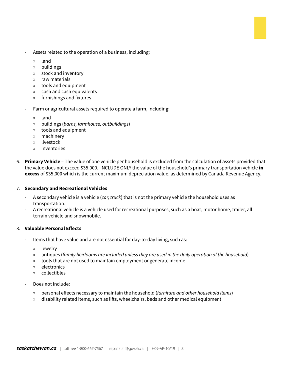Form H09FS Saskatchewan Home Repair Program  Emergency Repair Application Form - Saskatchewan, Canada, Page 8