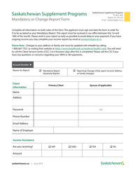 Mandatory or Change Report Form - Saskatchewan Supplement Programs - Saskatchewan, Canada