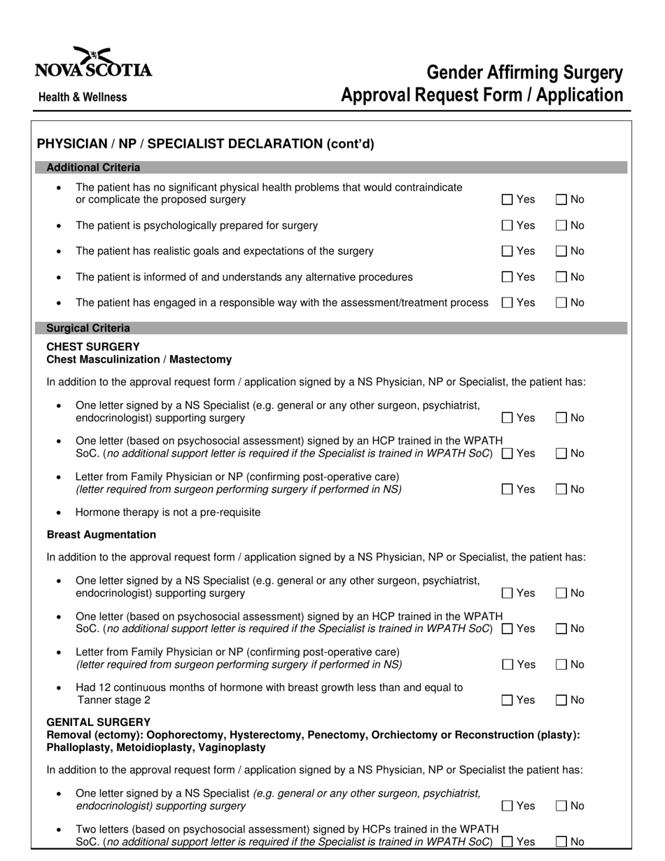 Nova Scotia Canada Gender Affirming Surgery Health & Wellness Approval